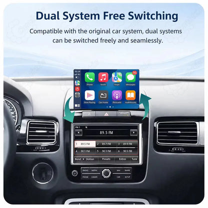 Seamless dual system switching between the original Volkswagen car system and the new Apple CarPlay interface.