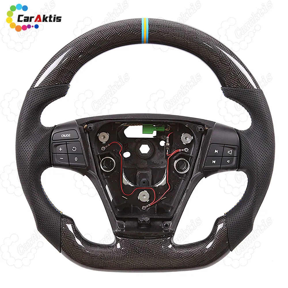 Volvo S40 / V50 Carbon Fiber Steering Wheel, featuring perforated genuine leather side grips.