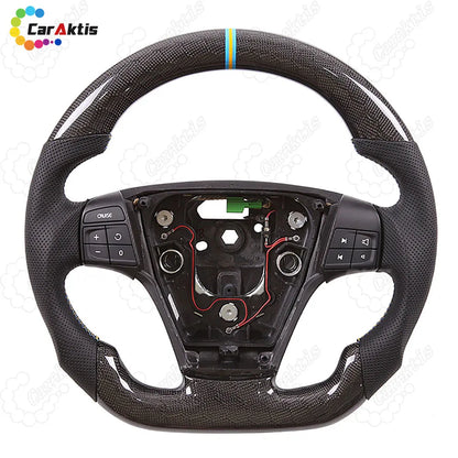 Volvo S40 / V50 Carbon Fiber Steering Wheel, featuring perforated genuine leather side grips.