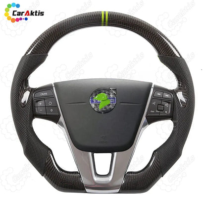 Complete custom steering wheel assembly for Volvo models 2011-2019, showing buttons and airbag cover integration.