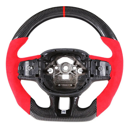 Sporty Red Alcantara and Carbon Fiber Steering Wheel with Red Racing Stripe for Volvo XC40 2020+.