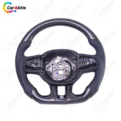 Glossy Finish Carbon Fiber Steering Wheel with Black Perforated Leather for Volvo XC40.