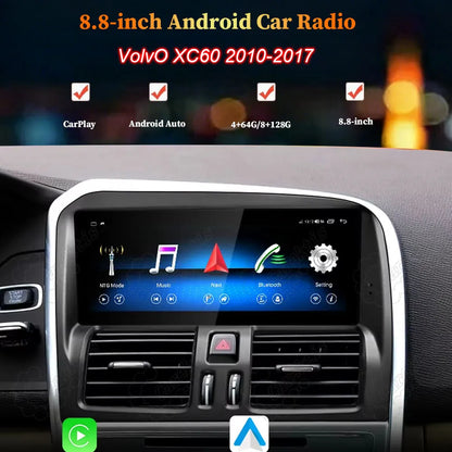 Volvo XC60 2010-2017 8.8-inch Android car radio console supporting Wireless Apple CarPlay and Android Auto