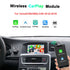 Wireless Apple CarPlay and Android Auto upgrade module for Volvo XC60, S60L, and V40 models from 2010 to 2019, showing smart interface on car dashboard screen.