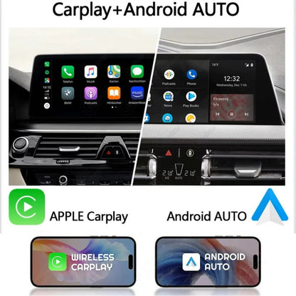 Wireless Apple CarPlay and Android Auto smartphone integration feature on widescreen car multimedia head unit