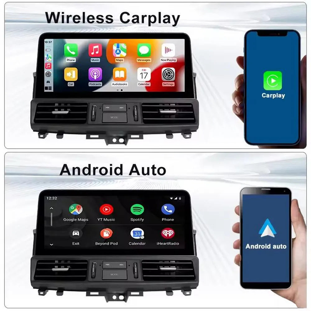 Wireless Apple CarPlay and Android Auto integration interface on a 12.3-inch touchscreen display.