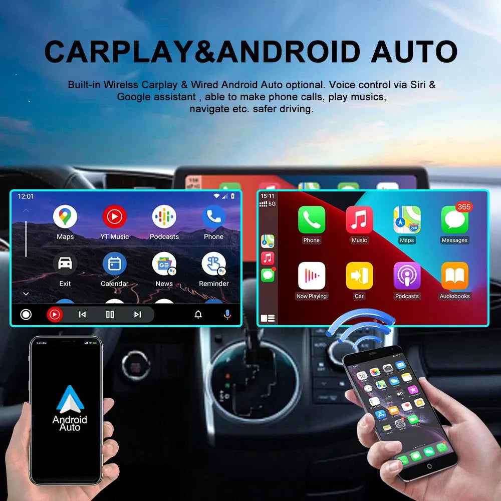Wireless Apple CarPlay and Android Auto smartphone integration display for Lexus LX570.