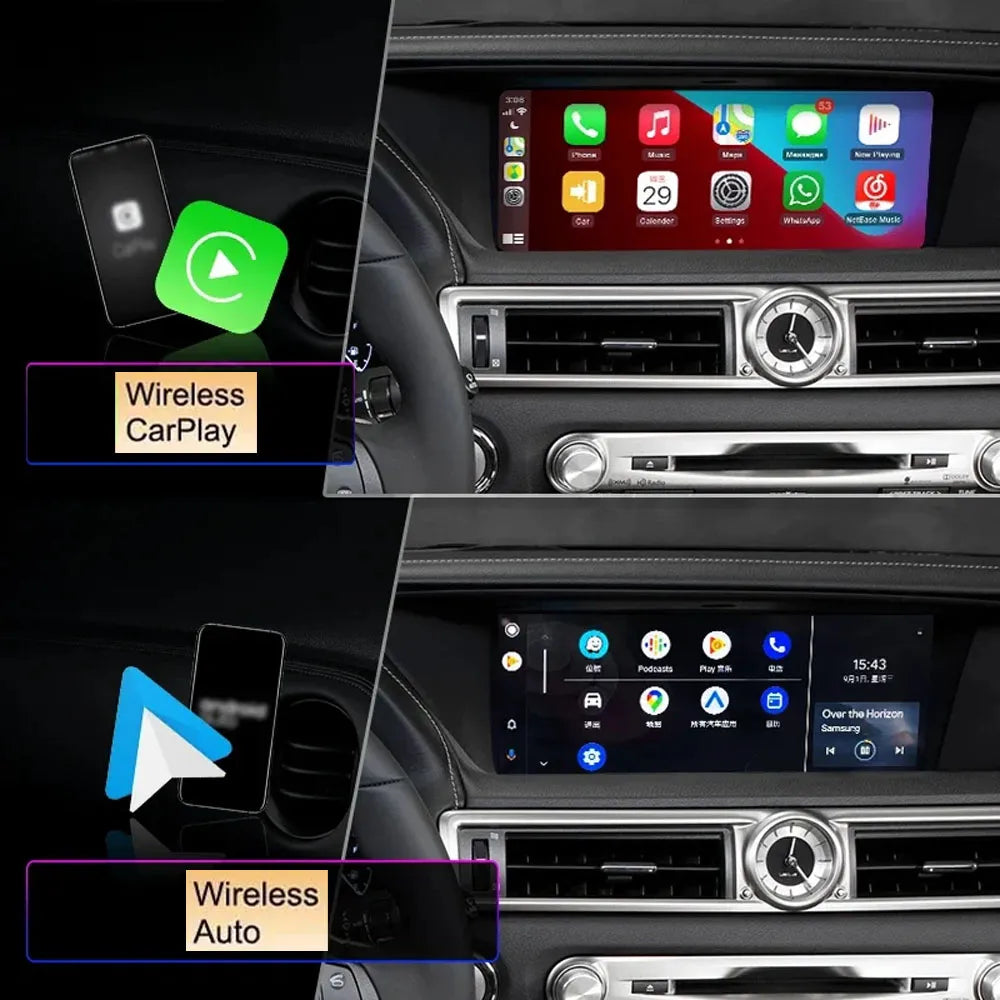 Wireless Apple CarPlay and Wireless Android Auto connectivity on Lexus GS 12.3-inch touchscreen.