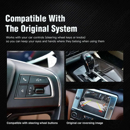 Wireless CarPlay module preserves original Dodge factory system, fully compatible with steering wheel buttons, center console knobs, and original reversing image.