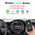 Wireless CarPlay and Android Auto module interface displayed on a MINI Cooper dashboard screen with a smartphone.