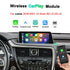 Wireless CarPlay and Android Auto module upgrade for Lexus 2016-2021 RX, LX, ES, and LS with 12.3 inch display screen showing the main application menu.