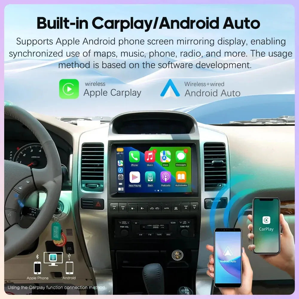Wireless Apple CarPlay and Android Auto smartphone screen mirroring feature on 9 inch car radio