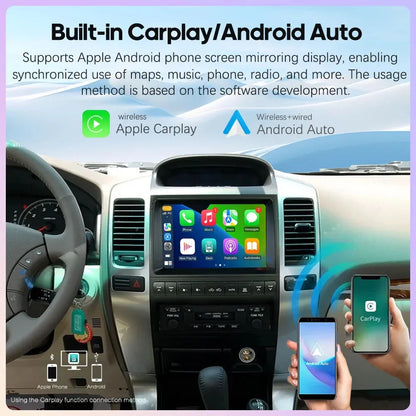 Wireless Apple CarPlay and Android Auto smartphone screen mirroring feature on 9 inch car radio