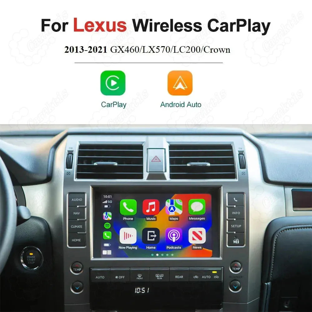 Wireless CarPlay module for 2013-2021 Lexus GX460, LX570, and Land Cruiser LC200 original screen upgrade.