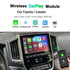 Wireless CarPlay and Android Auto module interface banner for Toyota Land Cruiser LC200 and Lexus GX LX 2008-2021 showing main features.
