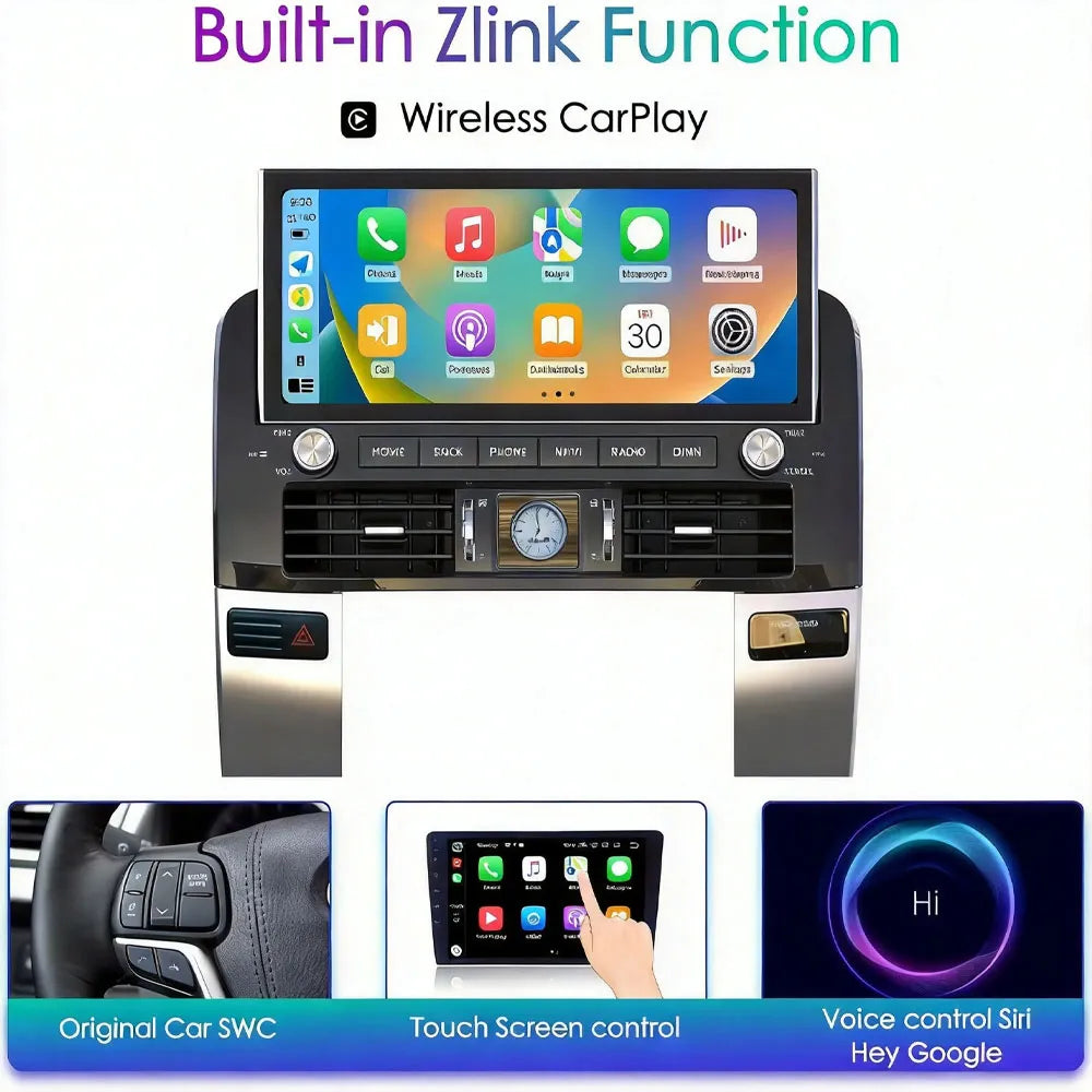 Built-in wireless CarPlay function supporting original steering wheel control and touchscreen navigation on Lexus GX470.